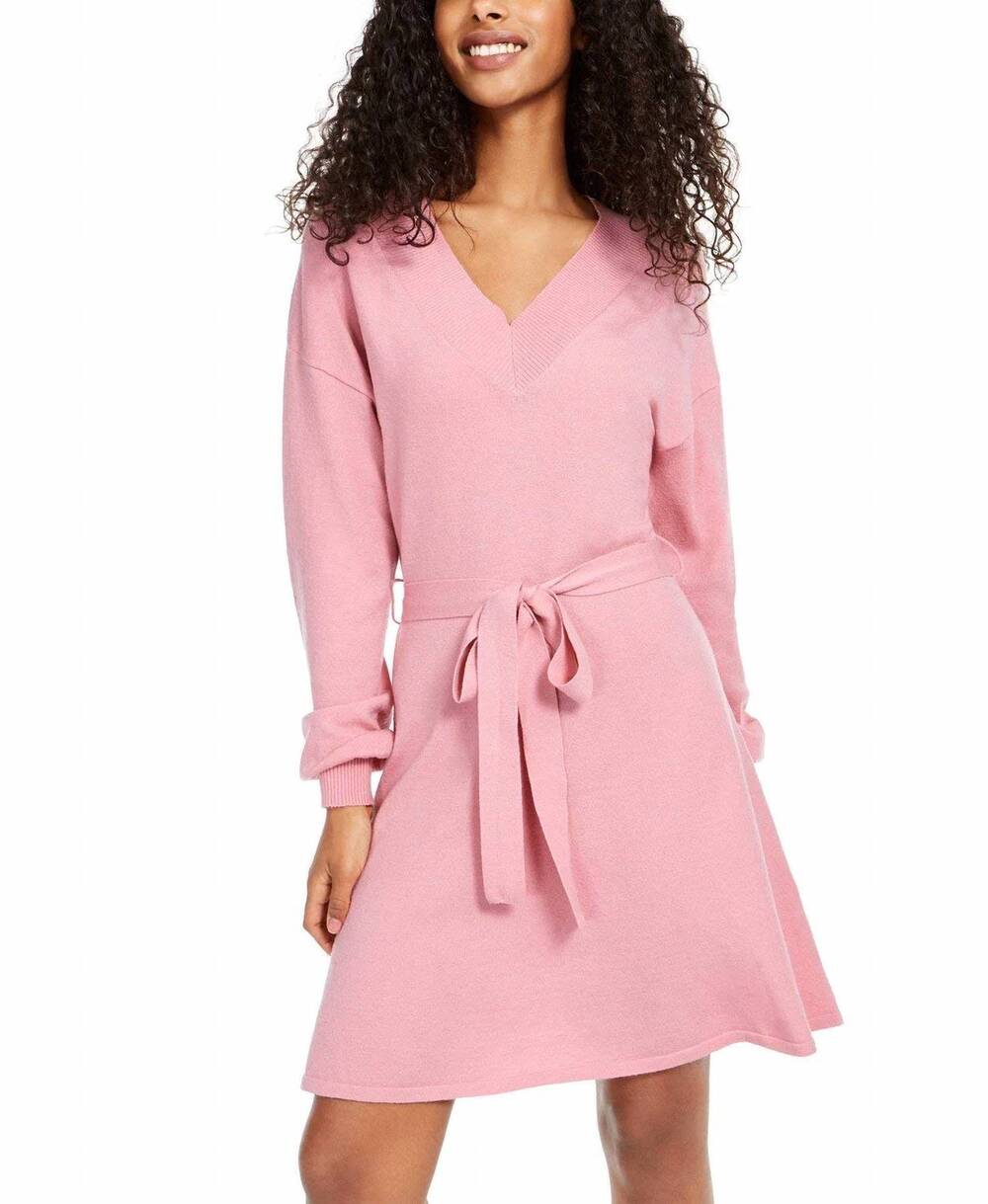 NEW SEQUIN HEARTS women's juniors v neck fit and flare sweaterdress in pink